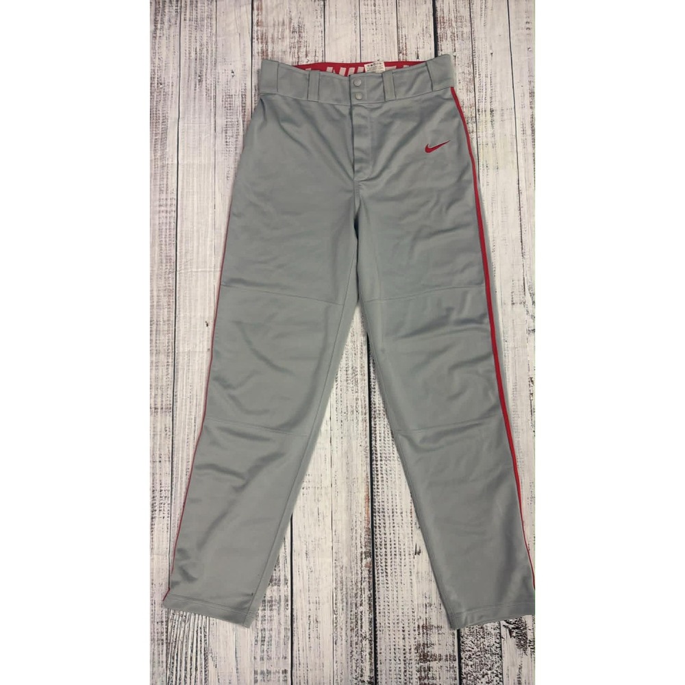 Nike Dri-FIT Baseball Pants Mens Small Gray Red Stripe Athletic Uniform Pants